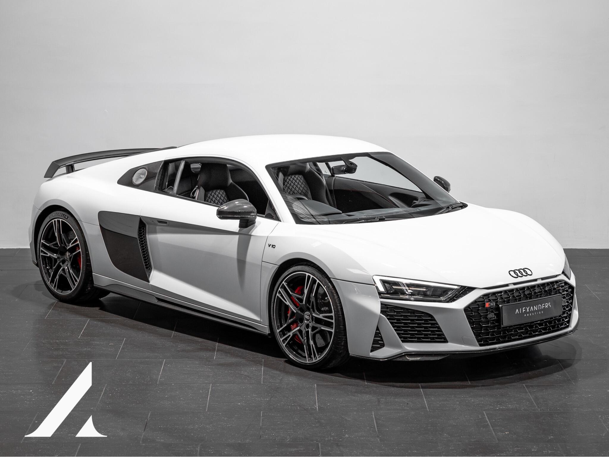 An exterior shot of the front right on a 2023 Audi R8