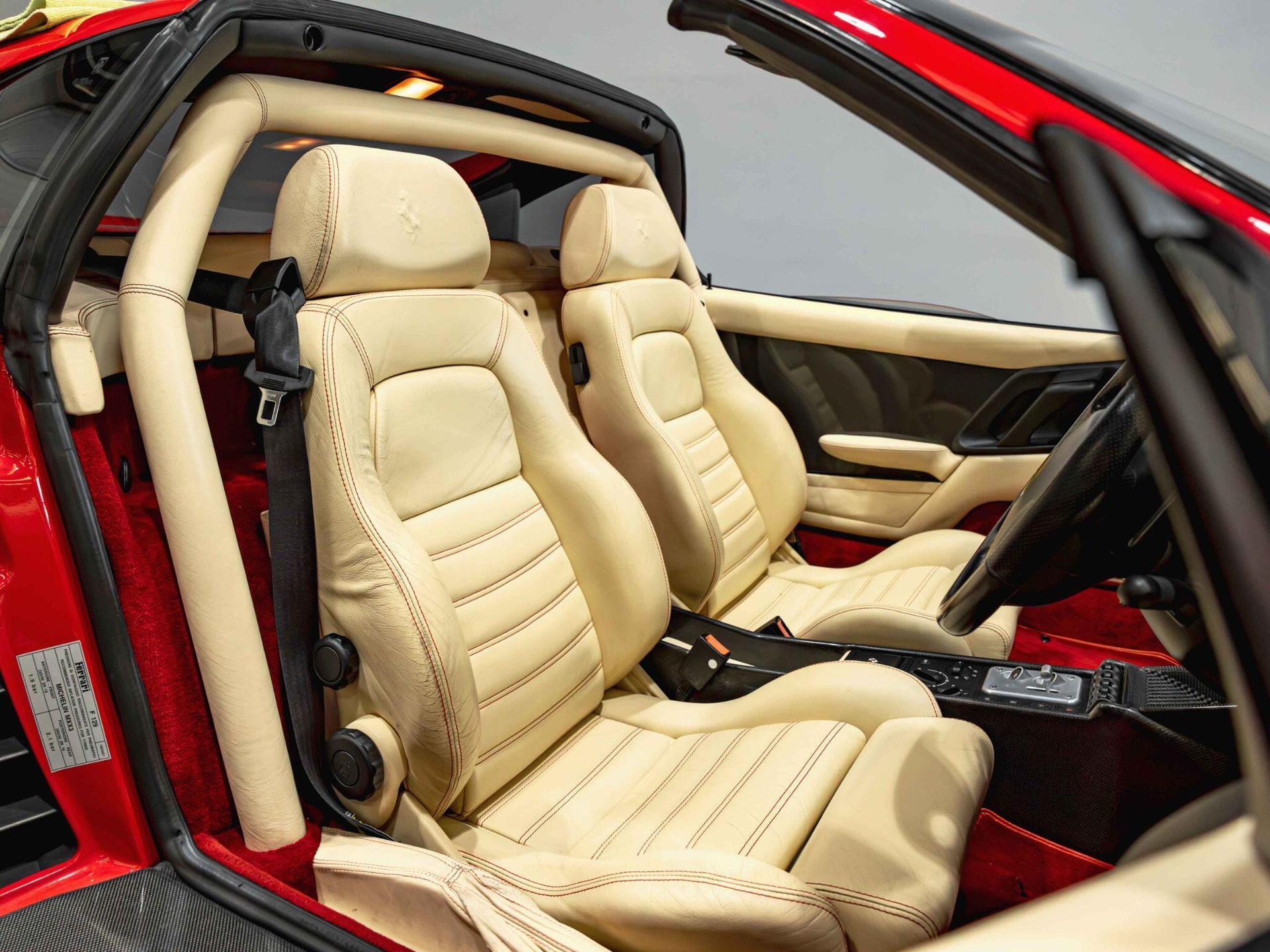 An interior shot of the driver seat on a 1997 Ferrari F355