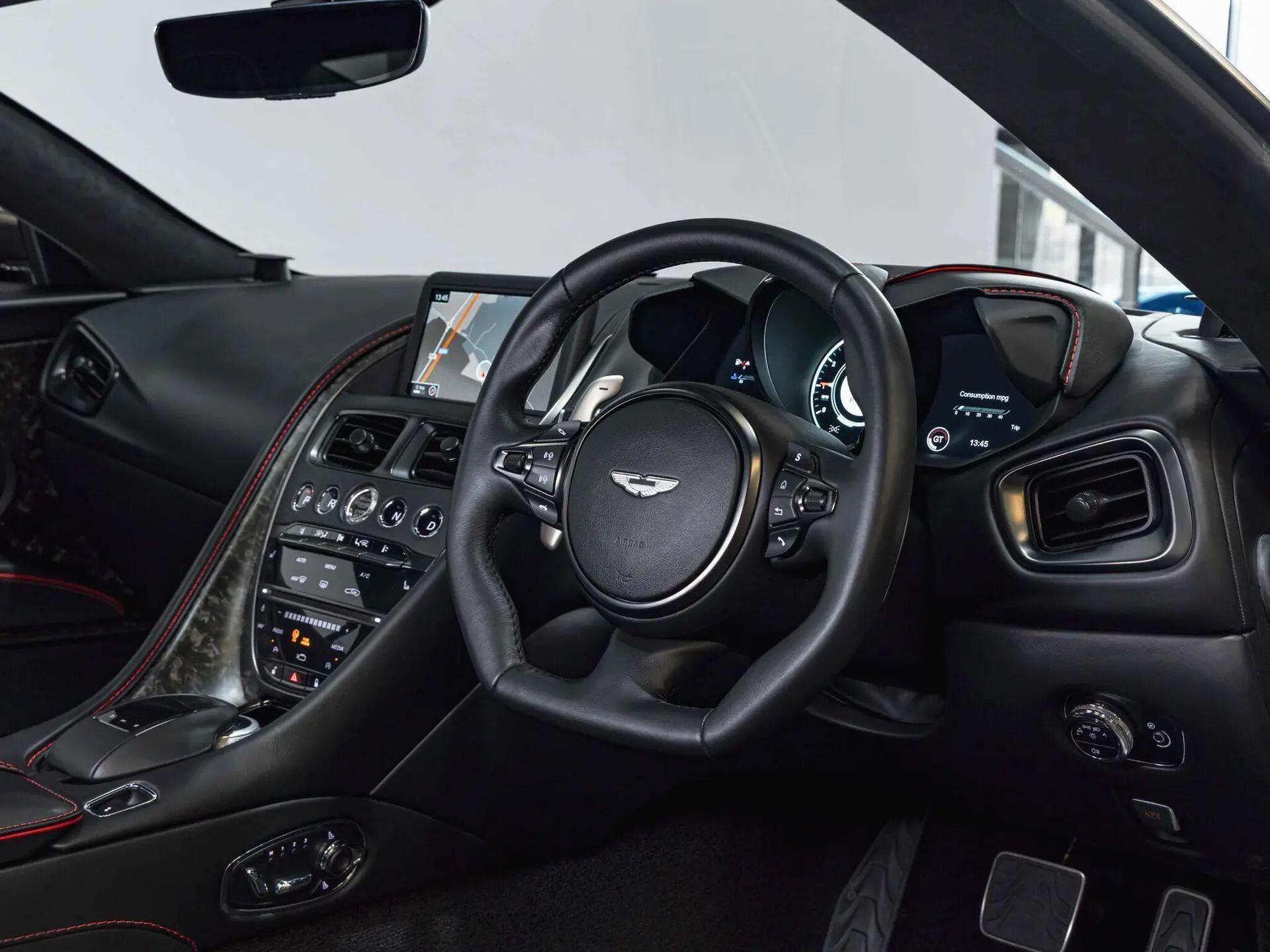 An interior shot of the interior front on a 2019 Aston Martin DBS