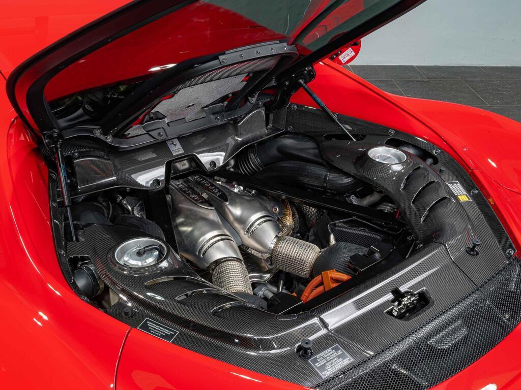 An exterior shot of the engine on a 2022 Ferrari 296 GTB