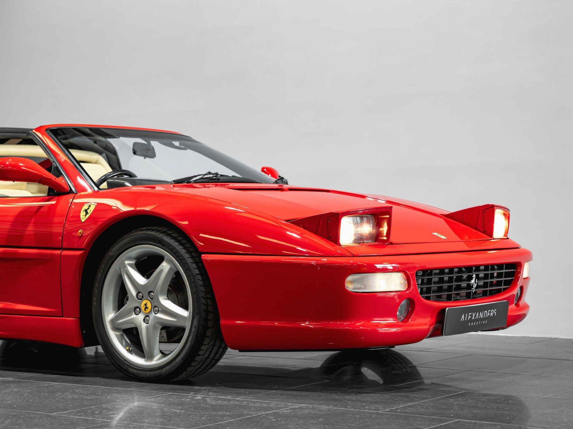 An exterior shot of the front right on a 1997 Ferrari F355