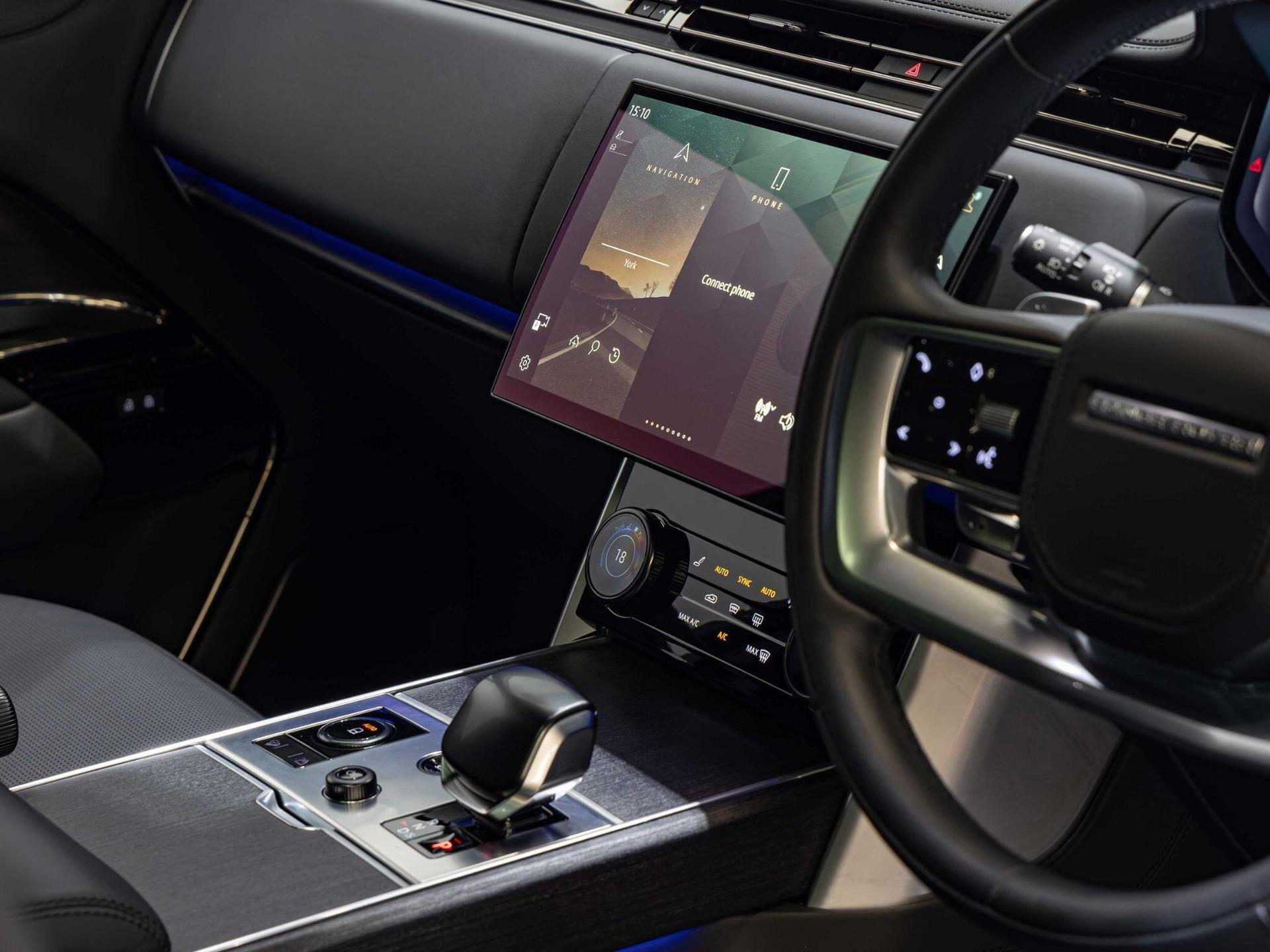 An interior shot of the infotainment system on a 2023 Land Rover RANGE ROVER