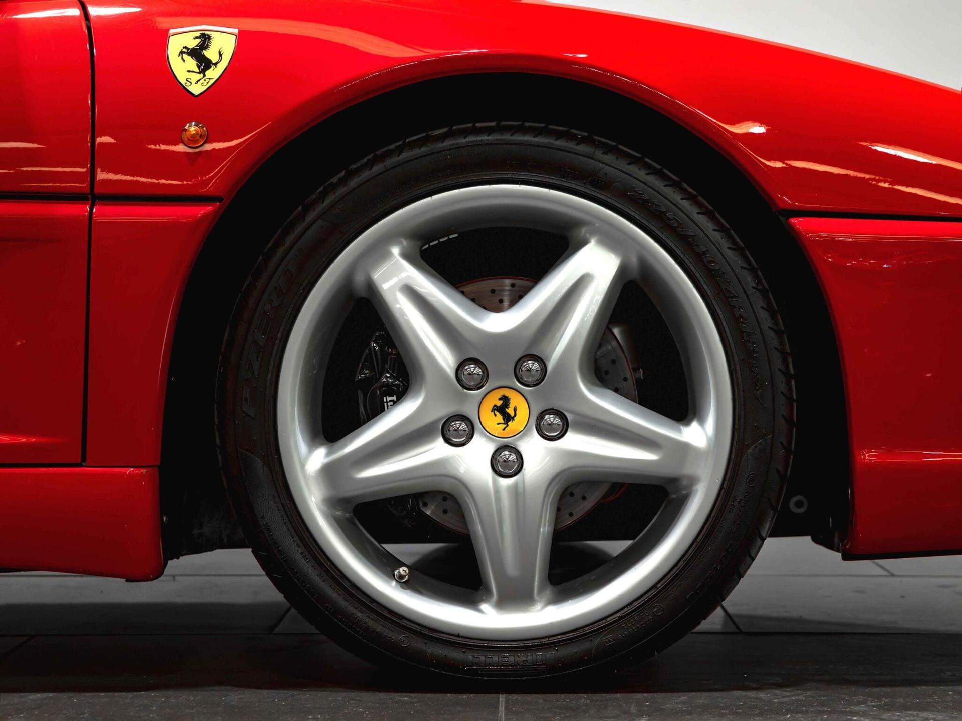 An exterior shot of the wheel on a 1997 Ferrari F355