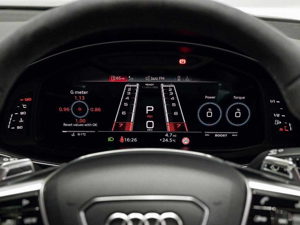 An interior shot of the driver instruments on a 2023 Audi RS6 Avant