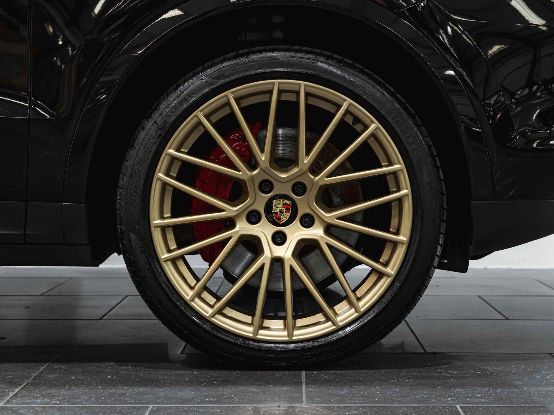 An exterior shot of the wheel on a 2019 Porsche Cayenne