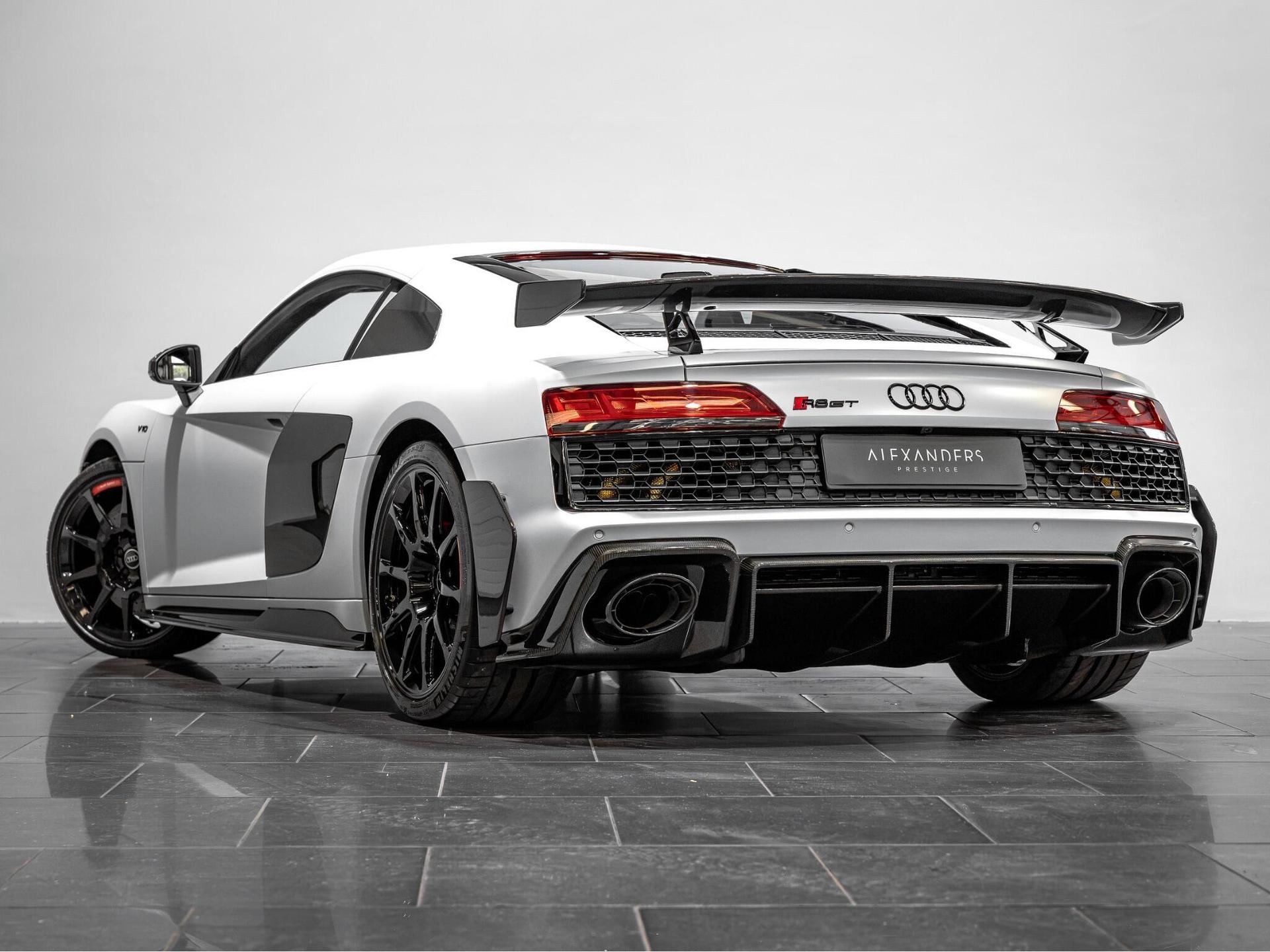 An exterior shot of the rear left on a 2023 Audi R8