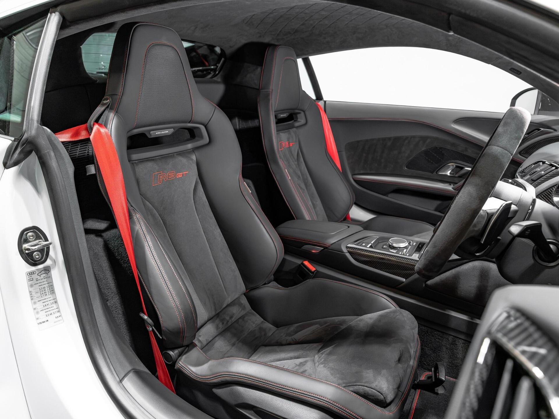 An interior shot of the driver seat on a 2023 Audi R8