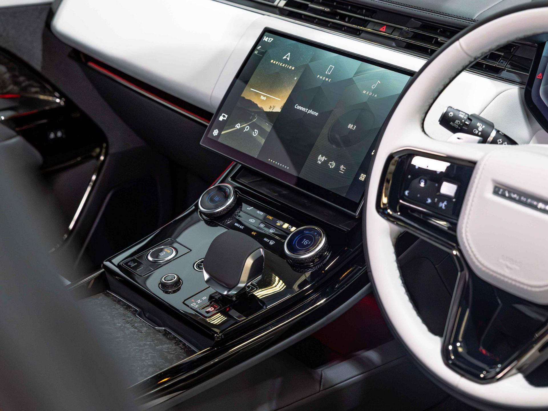 An interior shot of the infotainment system on a 2023 Land Rover Range Rover Sport