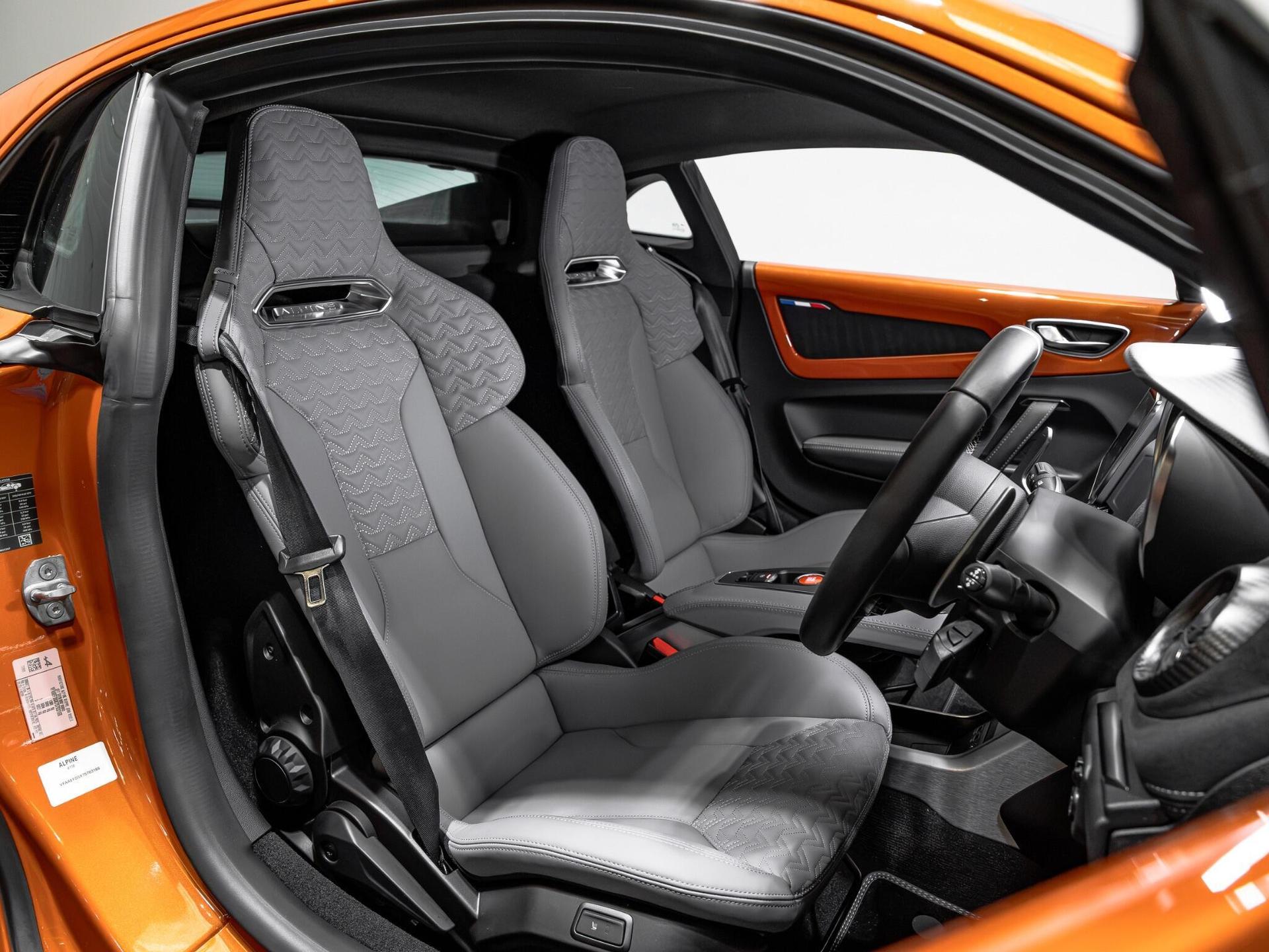 An interior shot of the driver seat on a 2026 Alpine A110