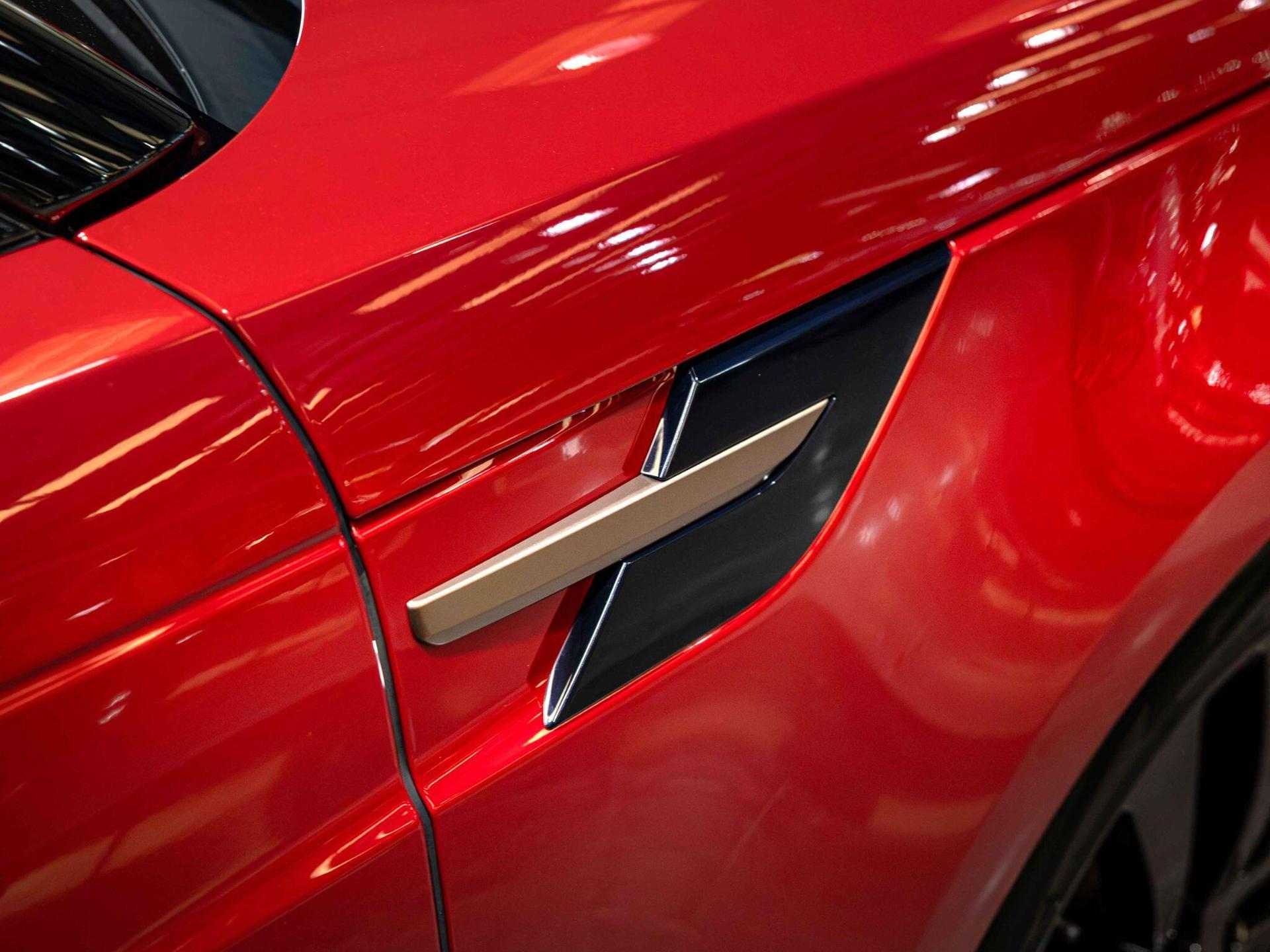 An exterior shot of the badge exterior on a 2023 Land Rover Range Rover Sport