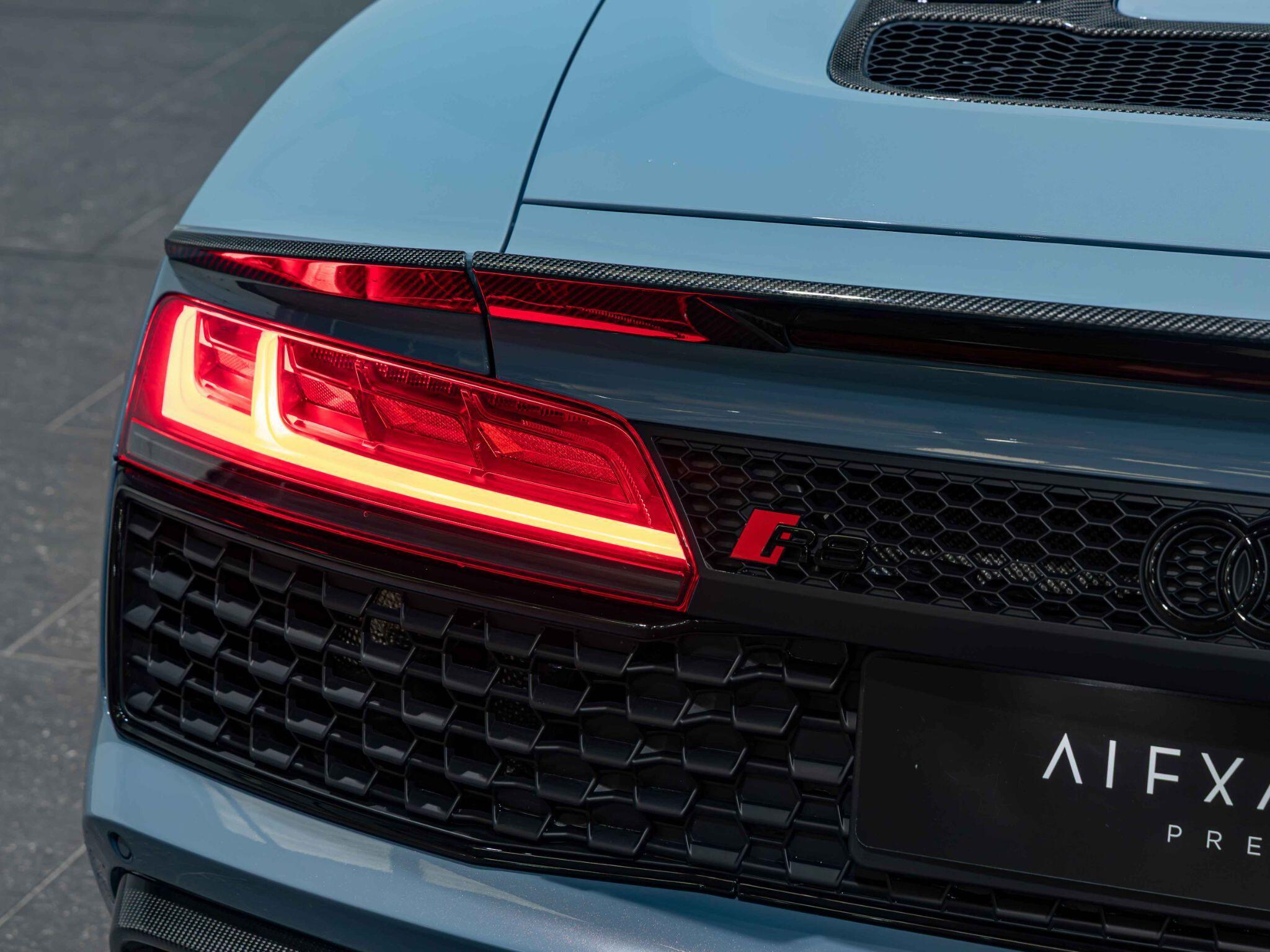 An exterior shot of the lights rear on a 2021 Audi R8