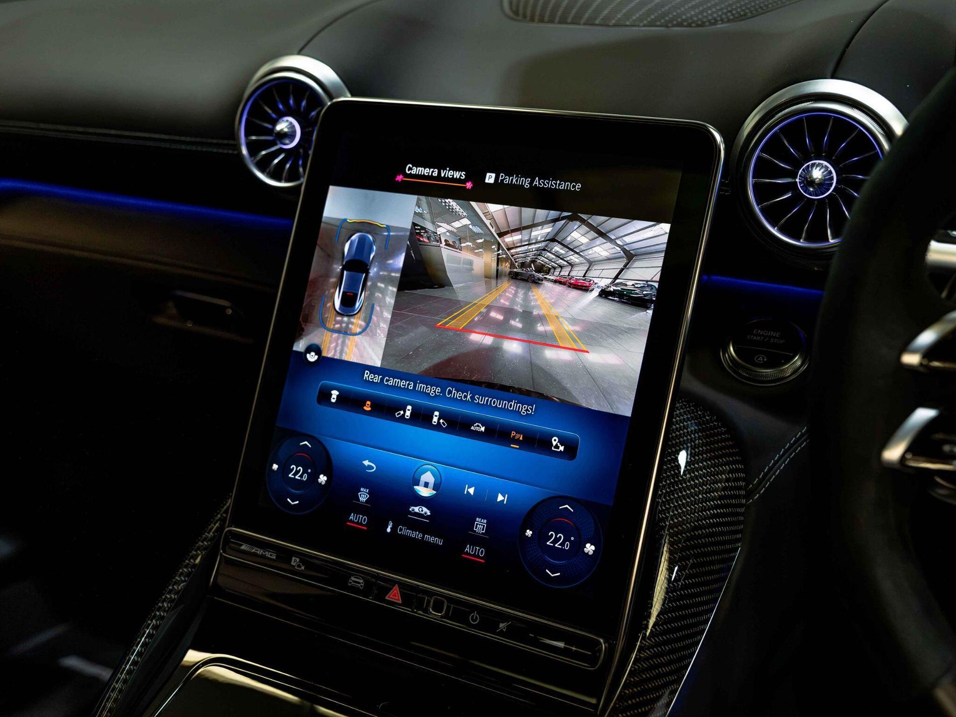 An interior shot of the infotainment system on a 2024 Mercedes-Benz AMG GT