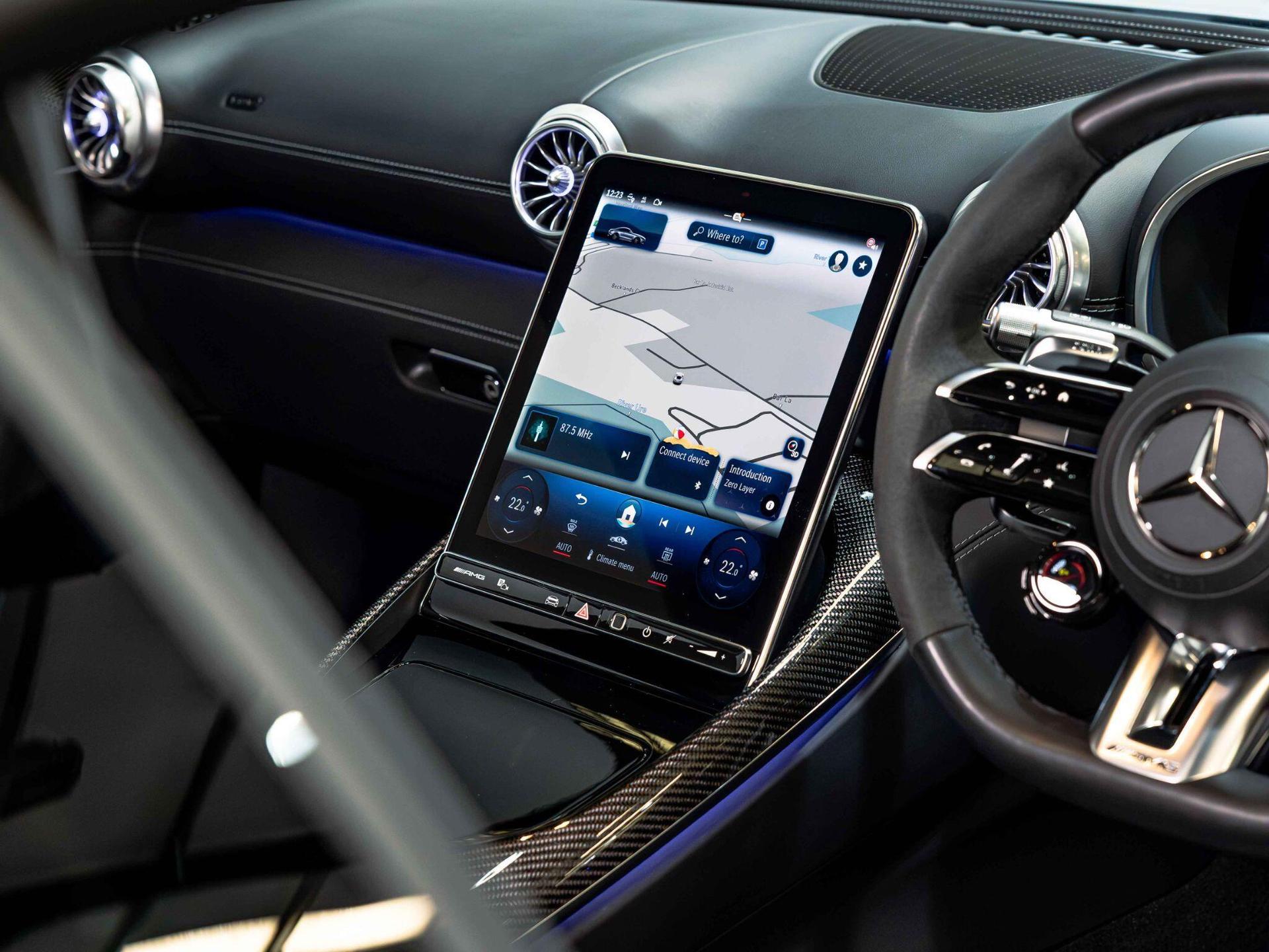 An interior shot of the infotainment system on a 2024 Mercedes-Benz AMG GT