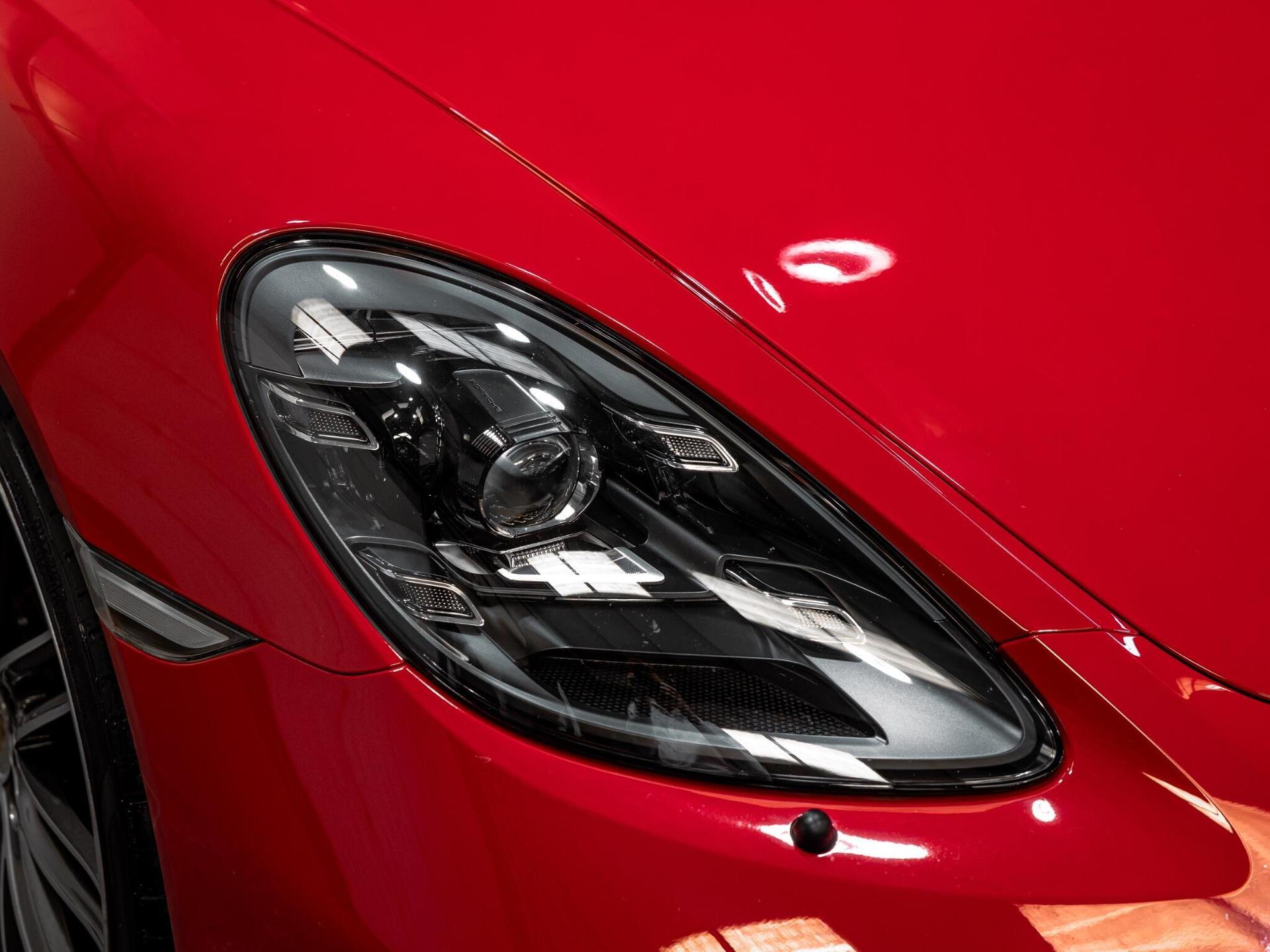 An exterior shot of the lights front on a 2021 Porsche 718 Cayman
