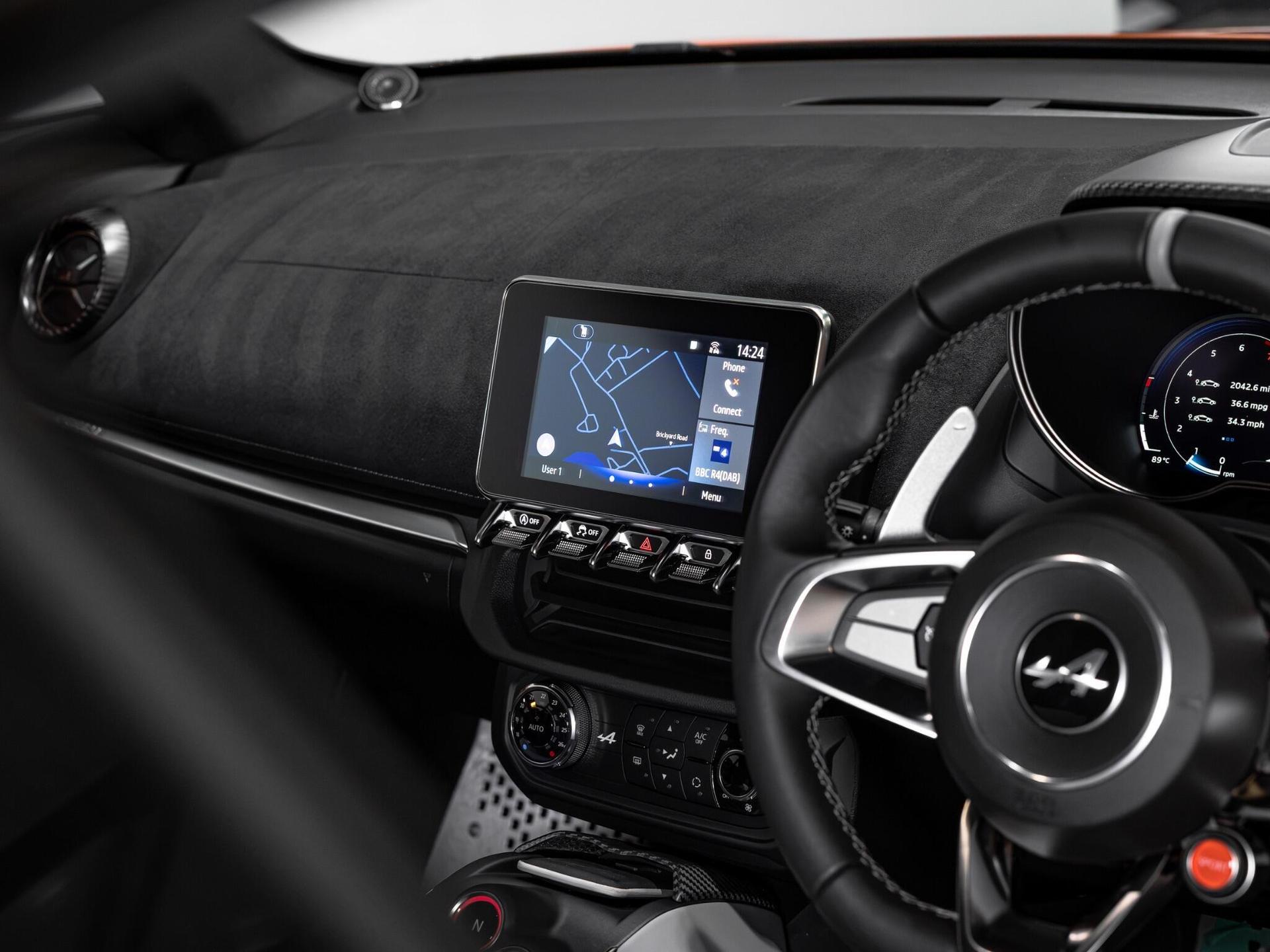 An interior shot of the infotainment system on a 2026 Alpine A110