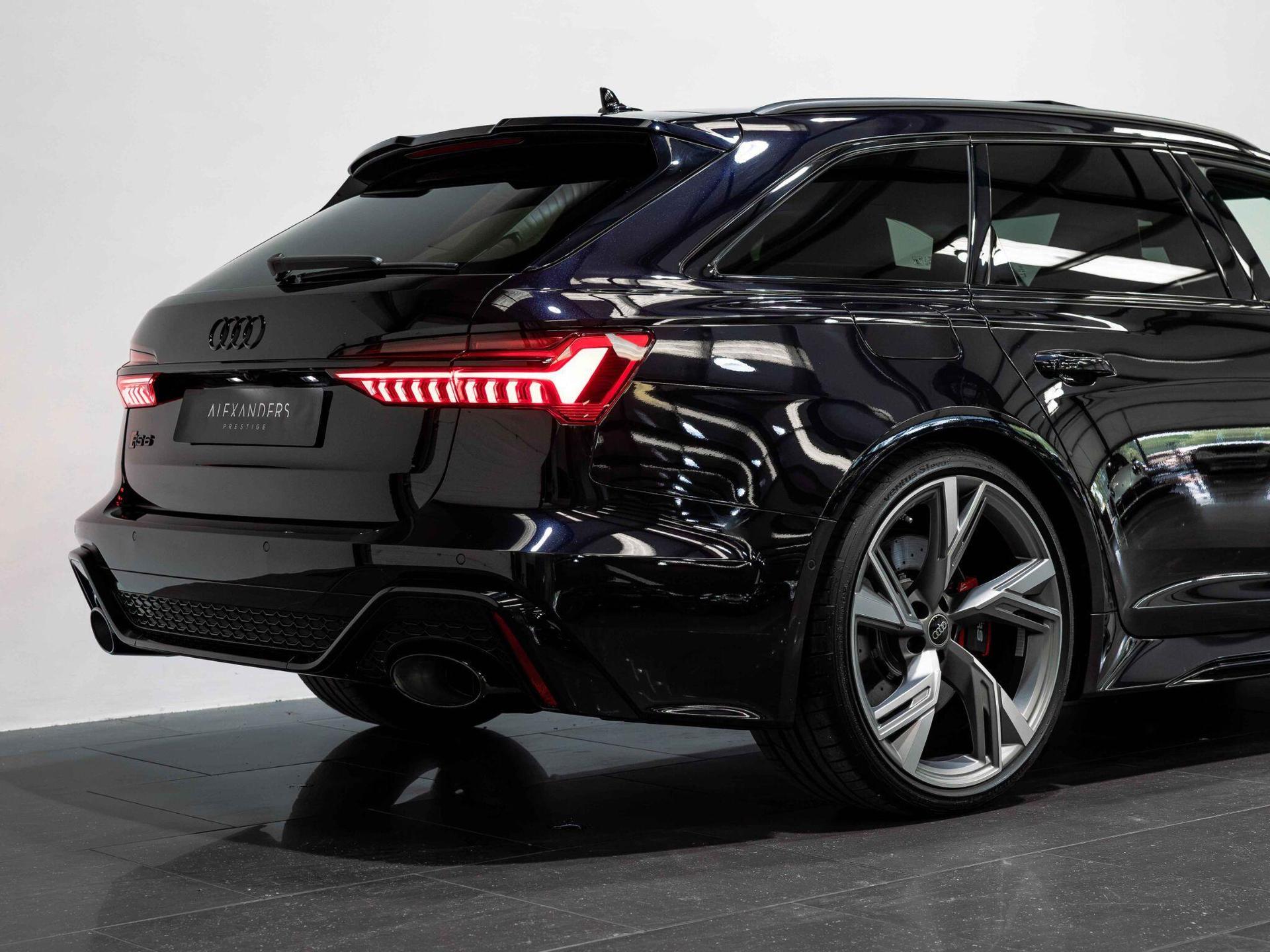 An exterior shot of the rear right on a 2023 Audi RS6 Avant
