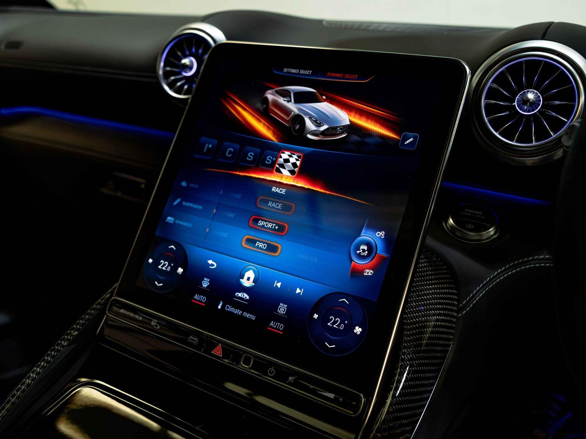 An interior shot of the infotainment system on a 2024 Mercedes-Benz AMG GT