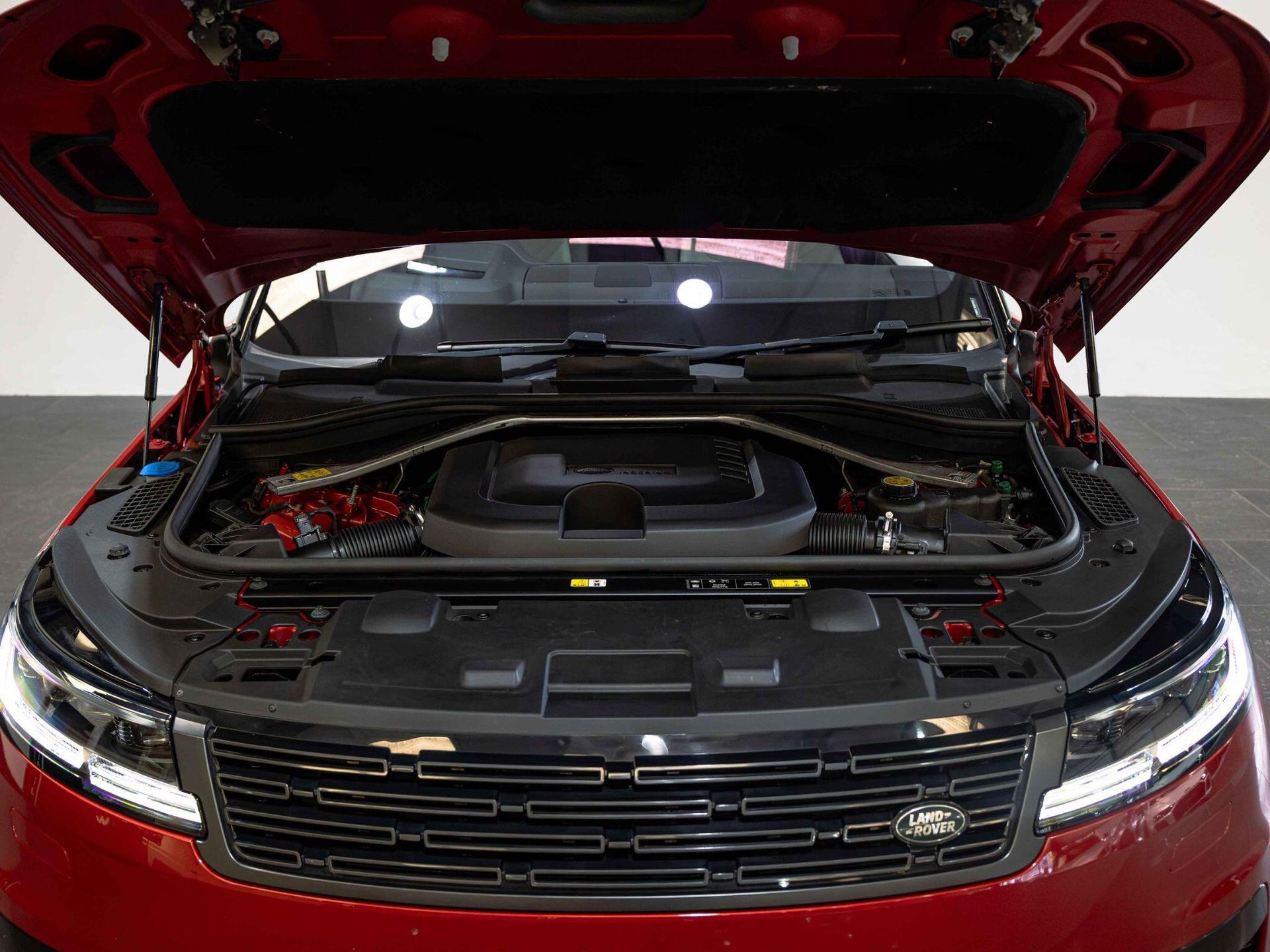 An exterior shot of the engine on a 2023 Land Rover Range Rover Sport