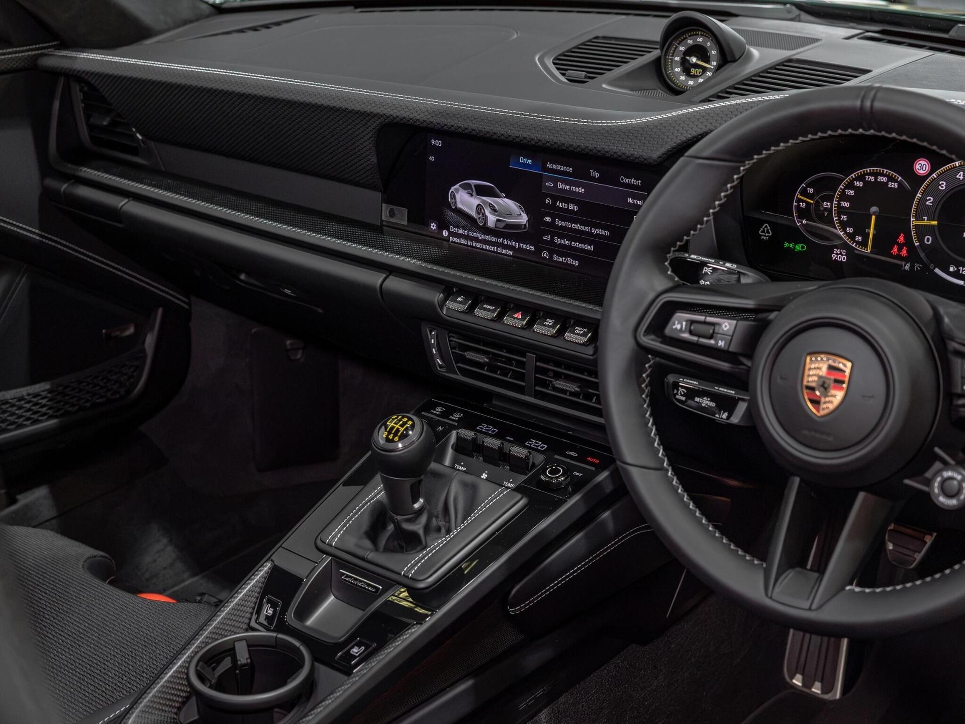 An interior shot of the interior front on a 2025 Porsche 911