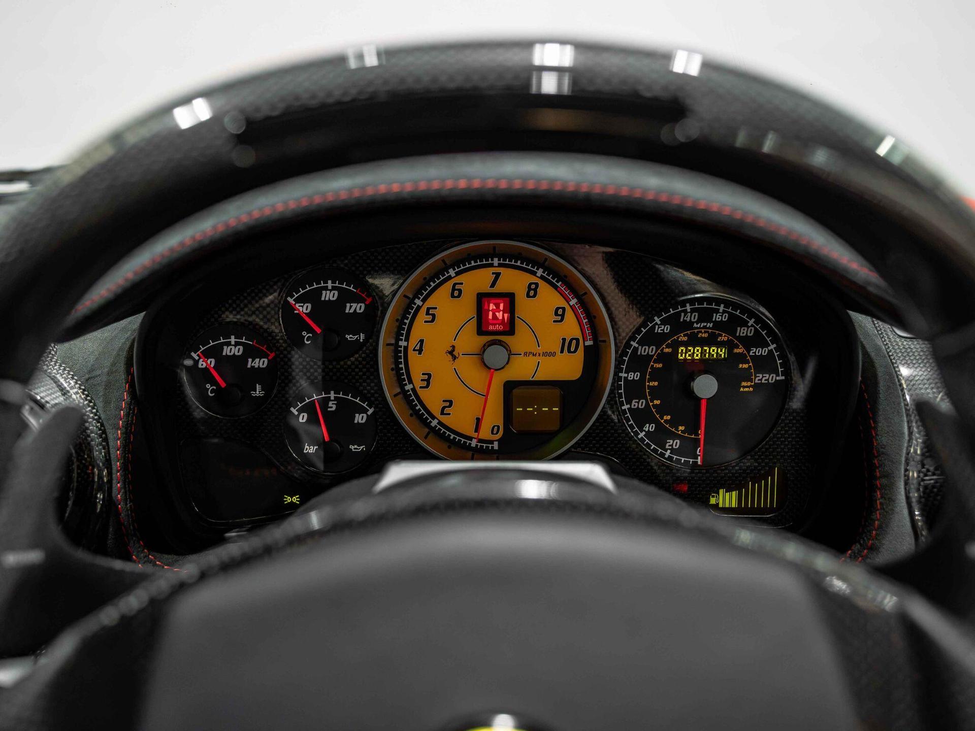 An interior shot of the driver instruments on a 2008 Ferrari 430