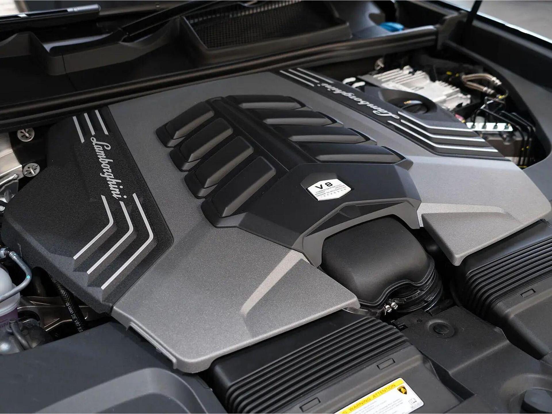 An exterior shot of the engine on a 2023 Lamborghini Urus