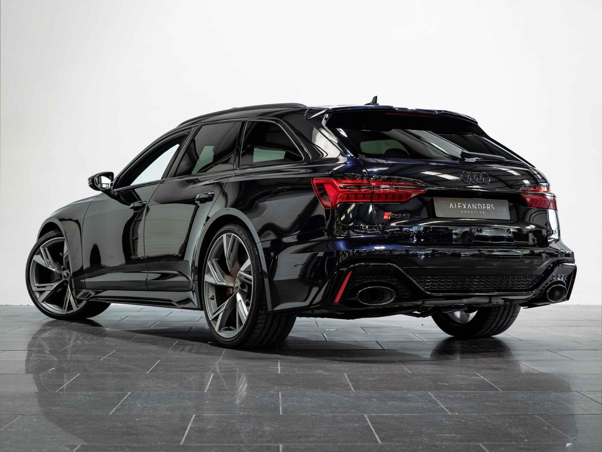 An exterior shot of the rear left on a 2023 Audi RS6 Avant
