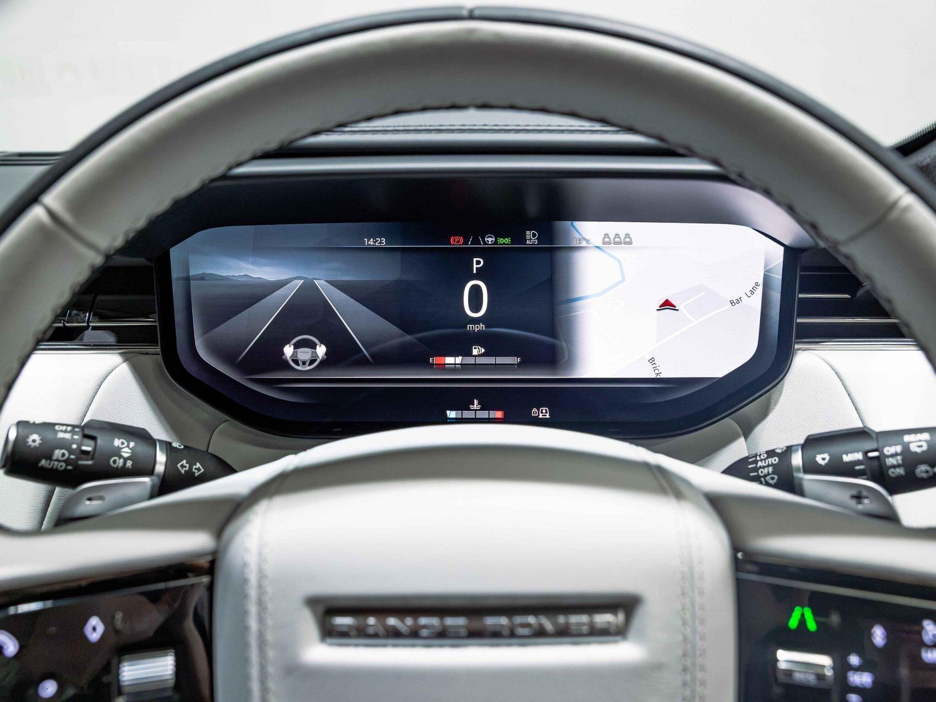 An interior shot of the driver instruments on a 2023 Land Rover Range Rover Sport
