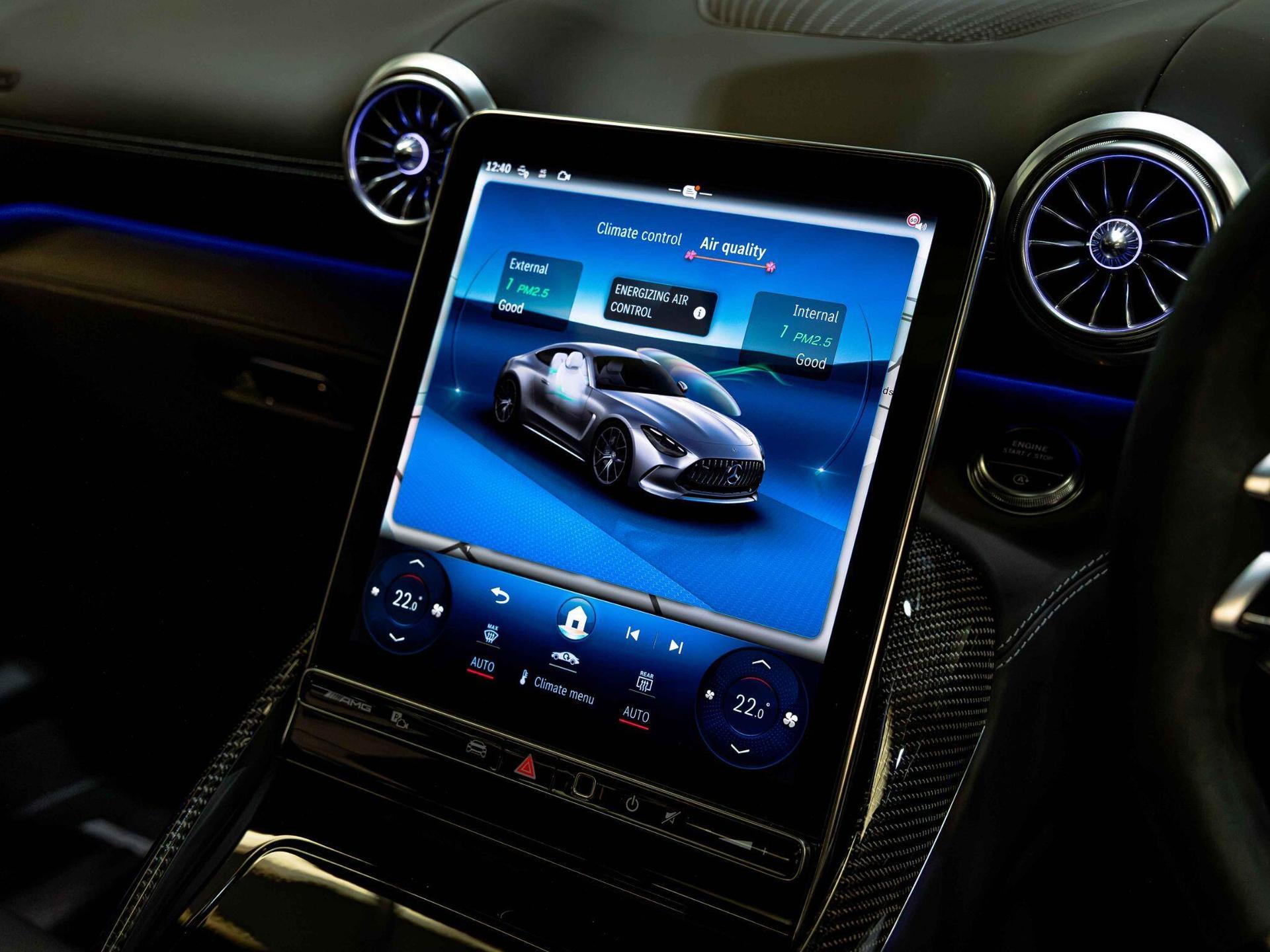 An interior shot of the infotainment system on a 2024 Mercedes-Benz AMG GT