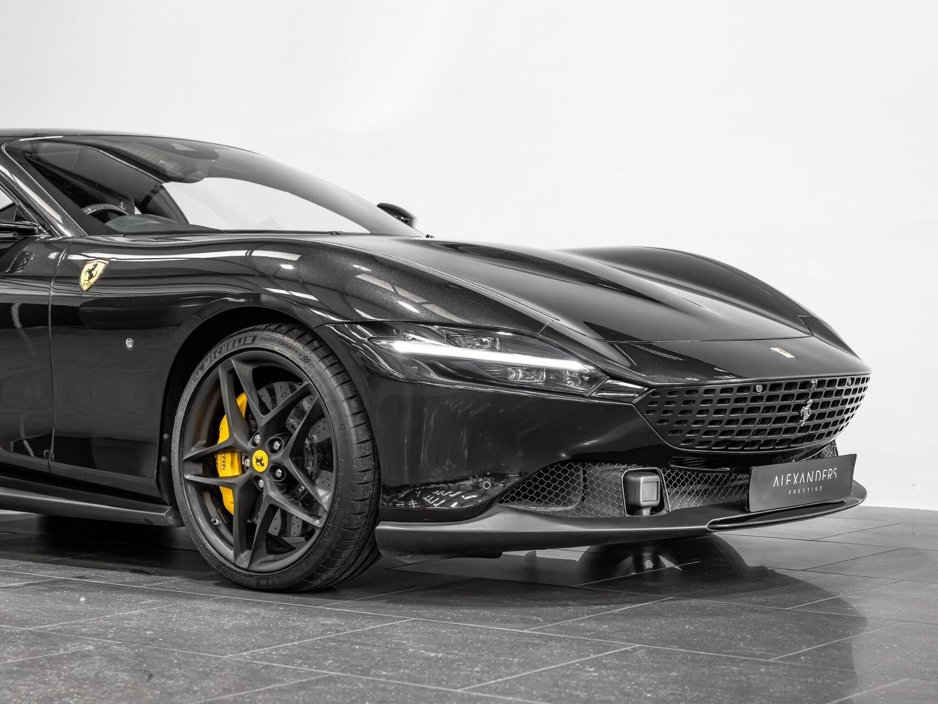 An exterior shot of the front right on a 2021 Ferrari Roma
