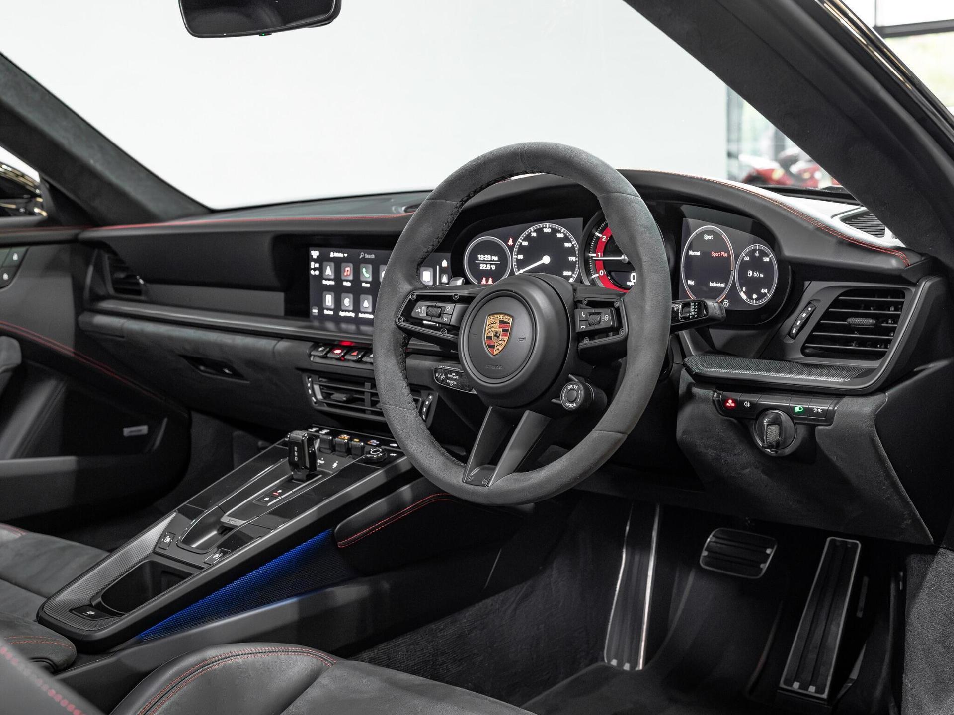 An interior shot of the interior front on a 2021 Porsche 911