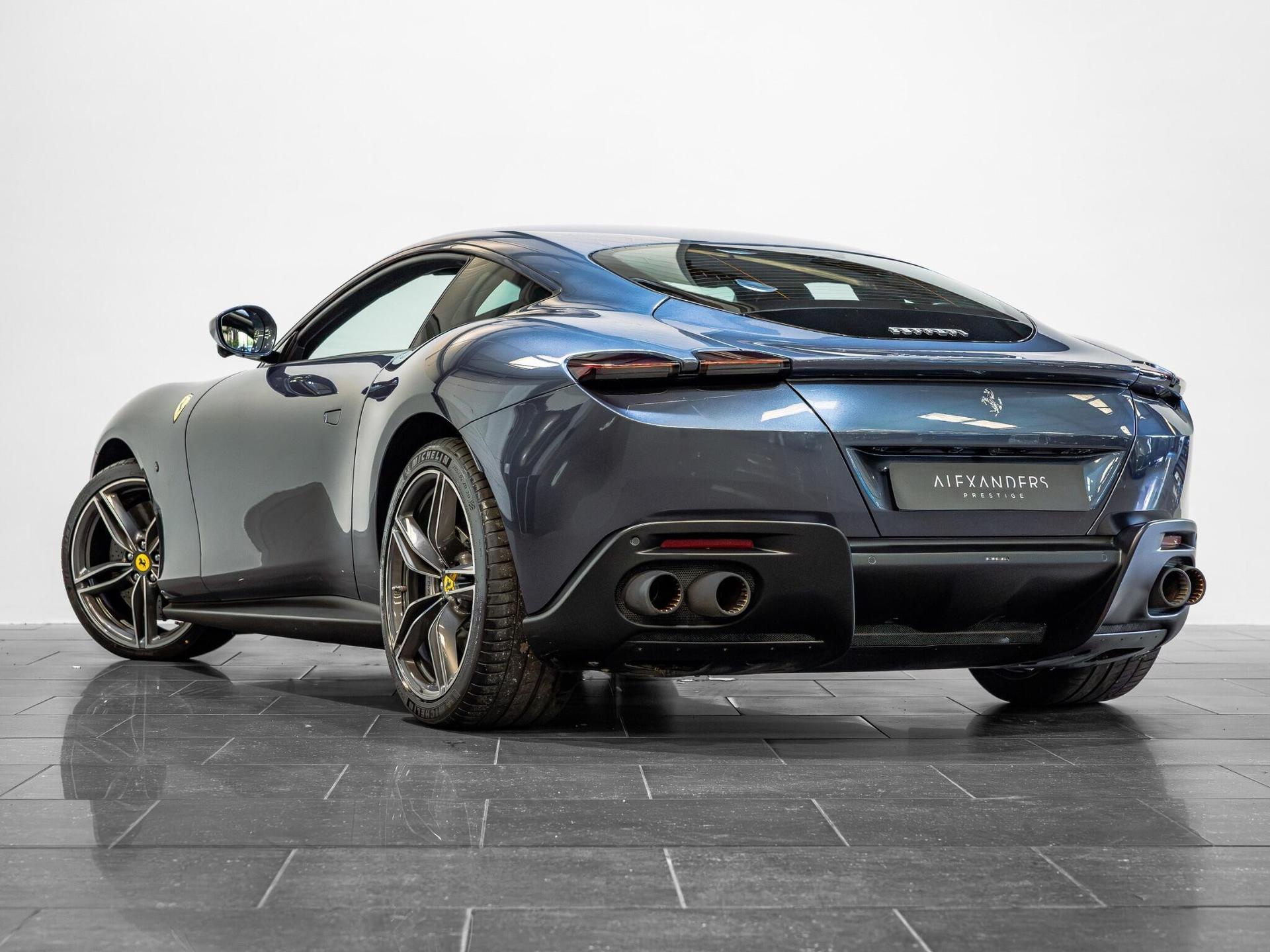 An exterior shot of the rear left on a 2022 Ferrari Roma