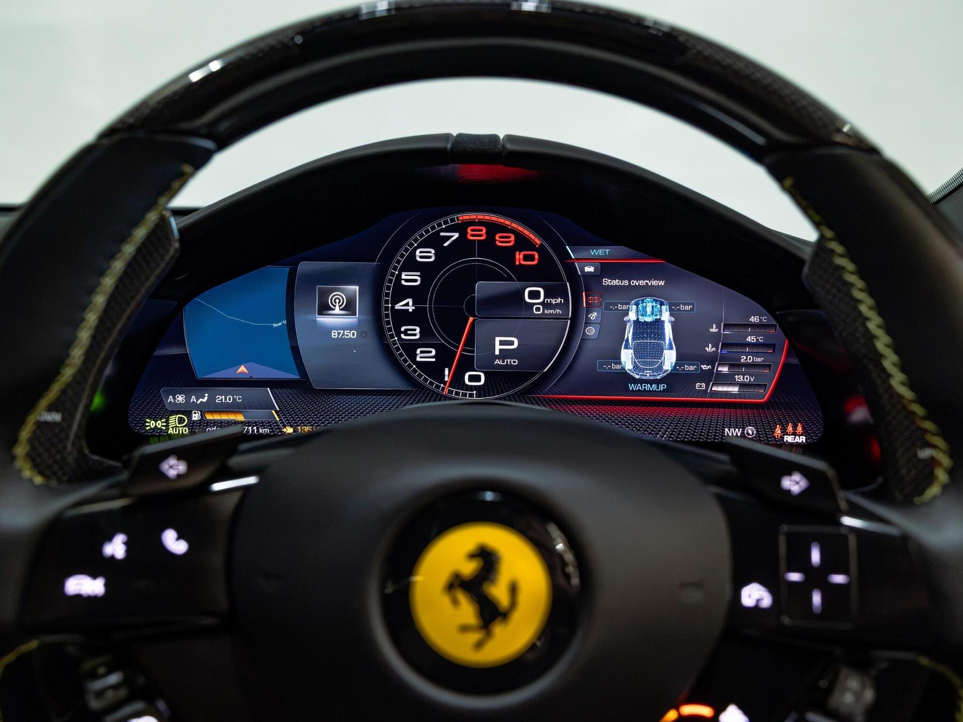 An interior shot of the driver instruments on a 2021 Ferrari Roma