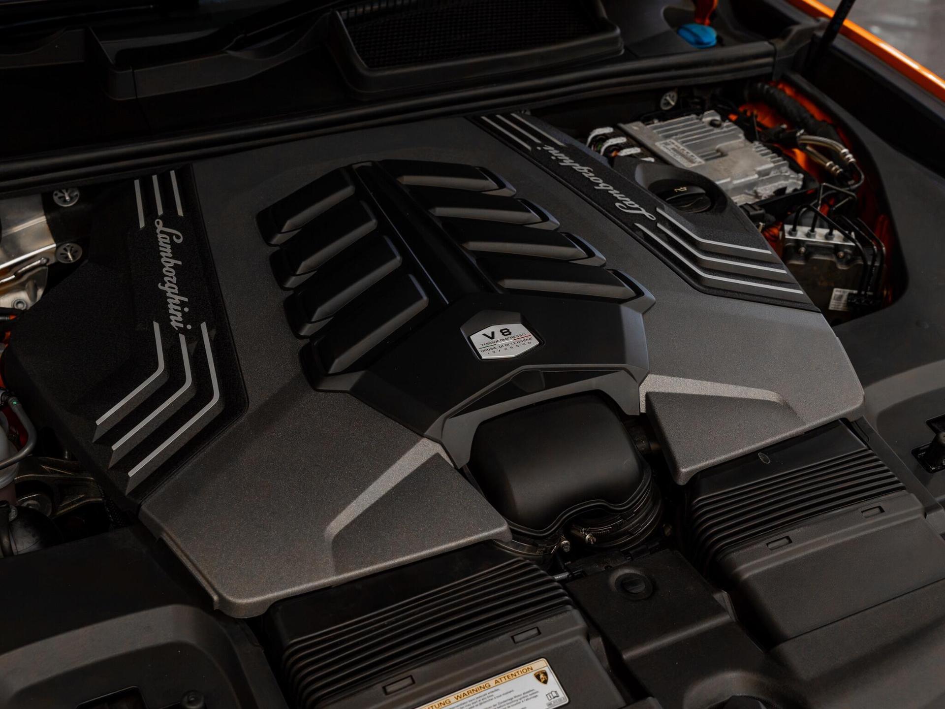 An exterior shot of the engine on a 2023 Lamborghini Urus