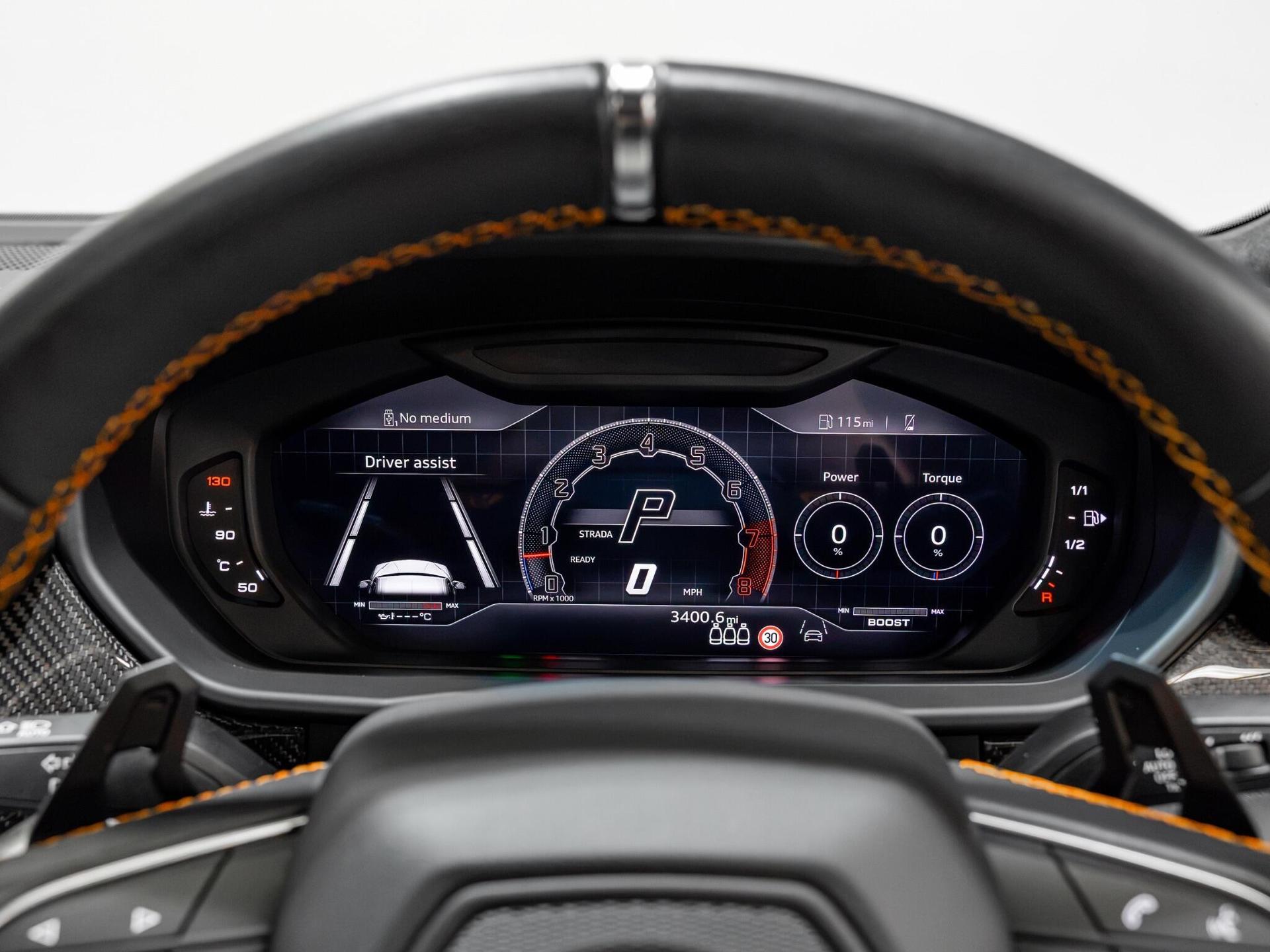 An interior shot of the driver instruments on a 2023 Lamborghini Urus