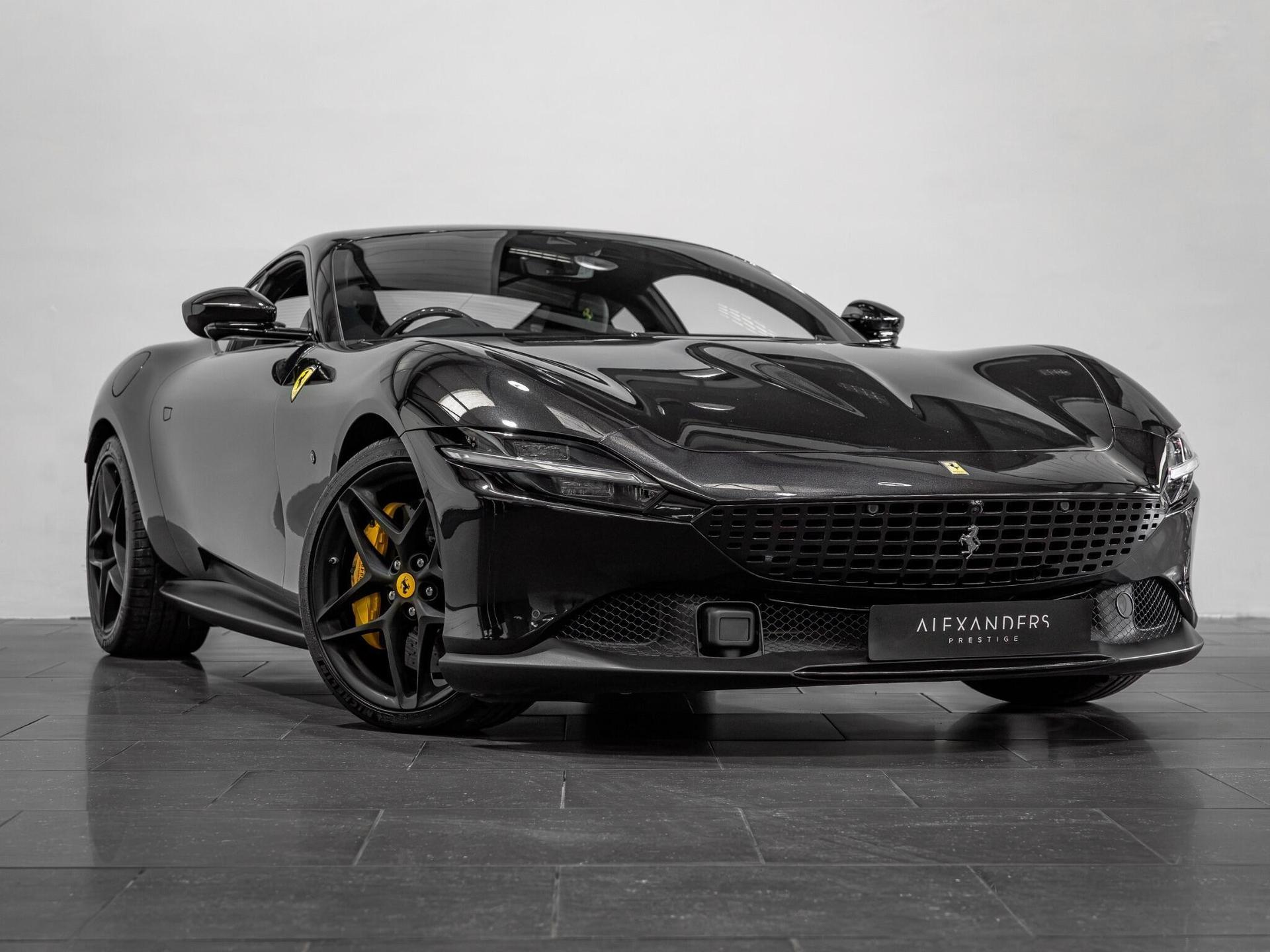 An exterior shot of the front right on a 2021 Ferrari Roma