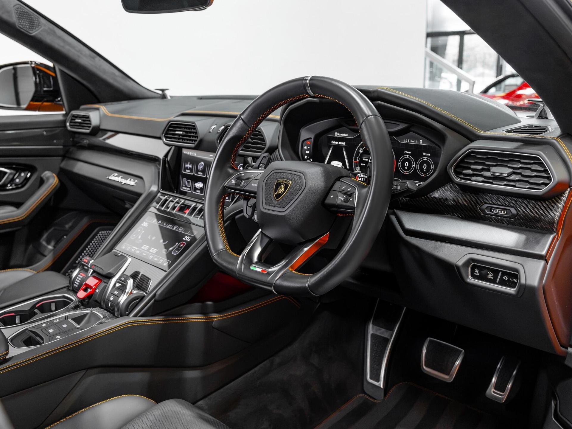 An interior shot of the interior front on a 2023 Lamborghini Urus