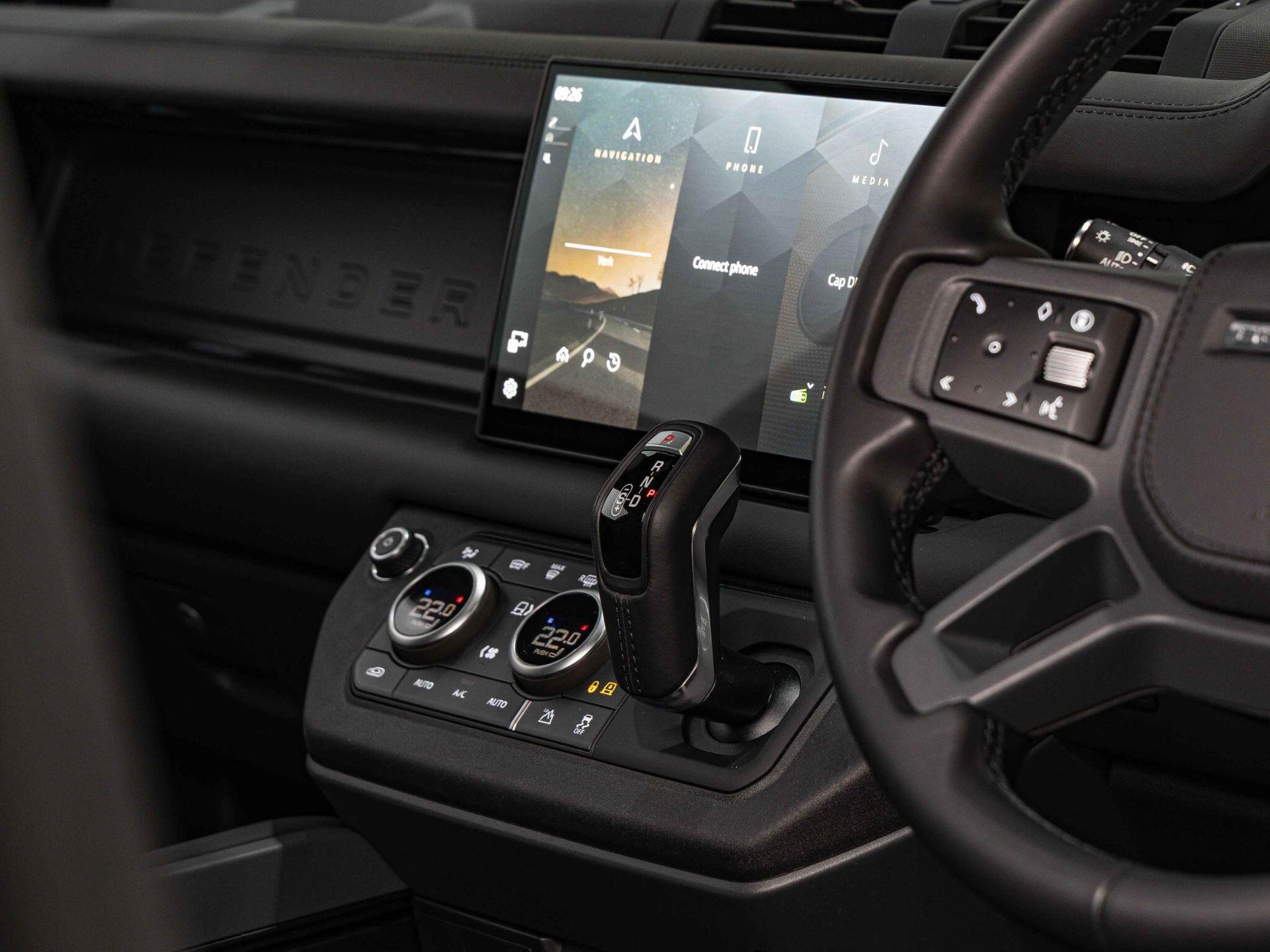 An interior shot of the infotainment system on a 2025 Land Rover Defender 90